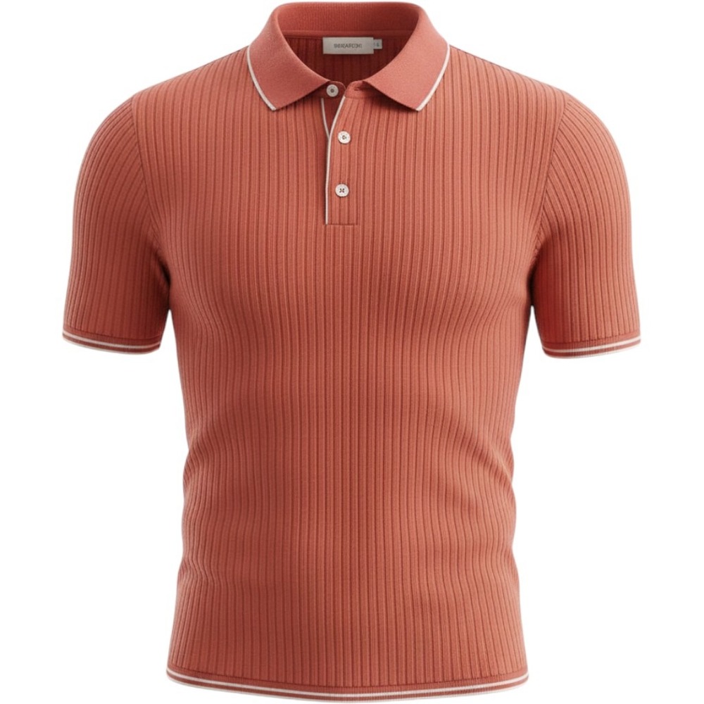 Bugatchi Mens Ribbed Knit Polo Shirt Dusty Pink DH552P01 XL